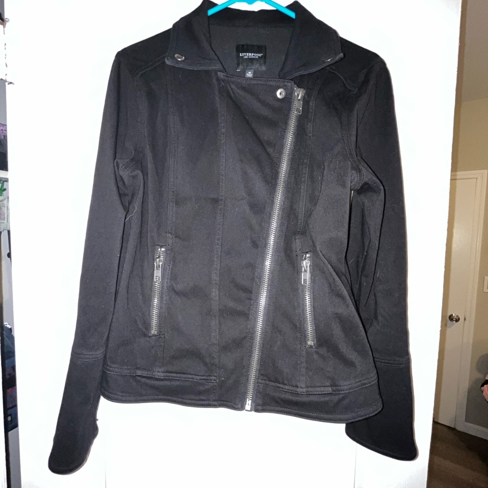 Liverpool Women's Denim Moto Jacket Black with Zippers